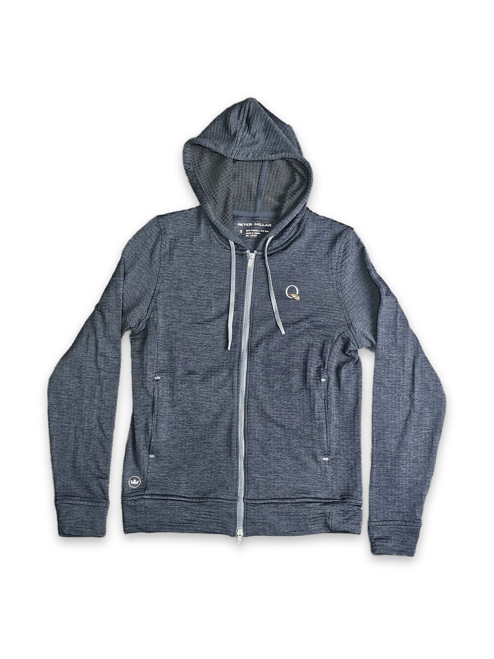 PETER MILLAR Men's Small Full Zip Hoodie Black Performance Q Feather Logo
